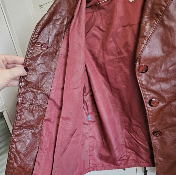Vintage T & B faux Leather Fashion Jacket Size L Burnt red color - Picture 6 of 7